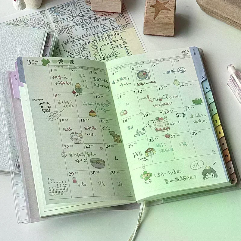 دفتر تقويم مذكرات 2026 مخطط مع كتيب جدول قشرية قوس قزح عالي القيمة ملاحظات عمل الخطة الأسبوعية الشهرية