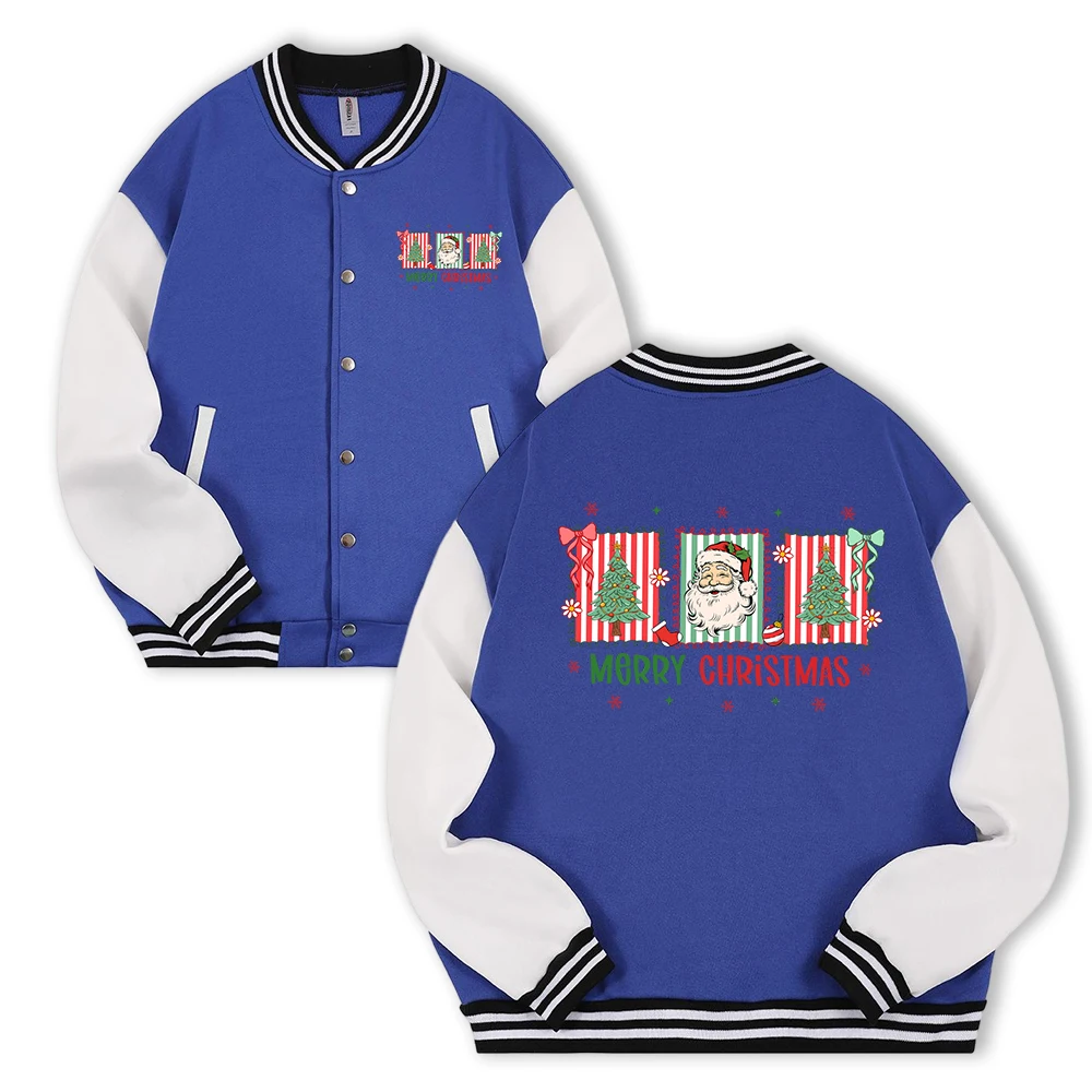 

Merry Christmas Santa Claus Prints Baseball Jacket Men Fashion Soft Jersey Autumn Loose Coat Vintage Unisex Casual Clothes