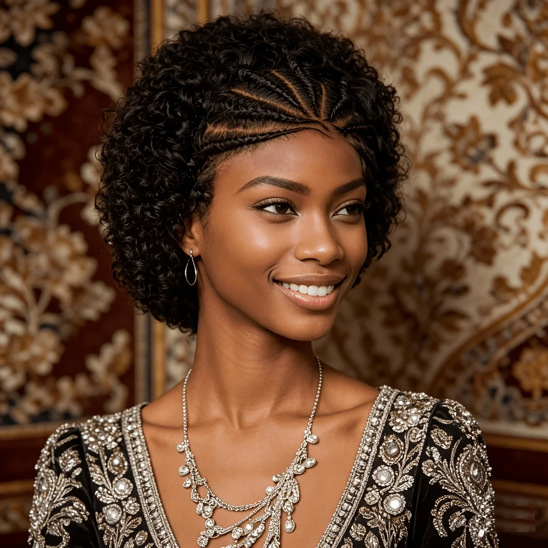 13X4 Lace Front Afro Braided Wigs for Women Human Hair Wig with Kinky Curly Afro Puff, Pre-Plucked Hairline & 180% Density