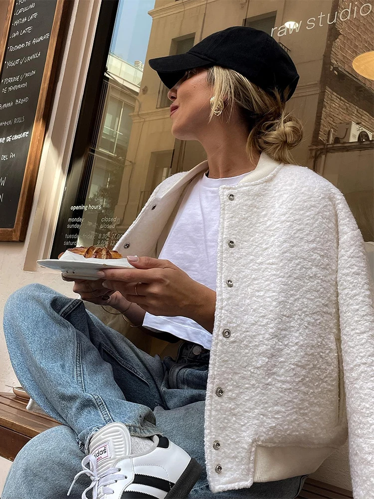 SLTNX Fashion Tweed Bomber Jackets for Women 2026 Autumn Chic Stand Collar Female Outerwear Lady Long Sleeve with Pocket Coat