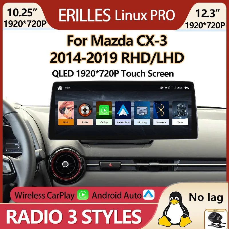 Radio para Auto Mazda CX-3 CX3 2014-2019, CarPlay Inalámbrico, Android Auto, Reproductor Multimedia de Video, Pantalla Táctil Automotiva, Linux