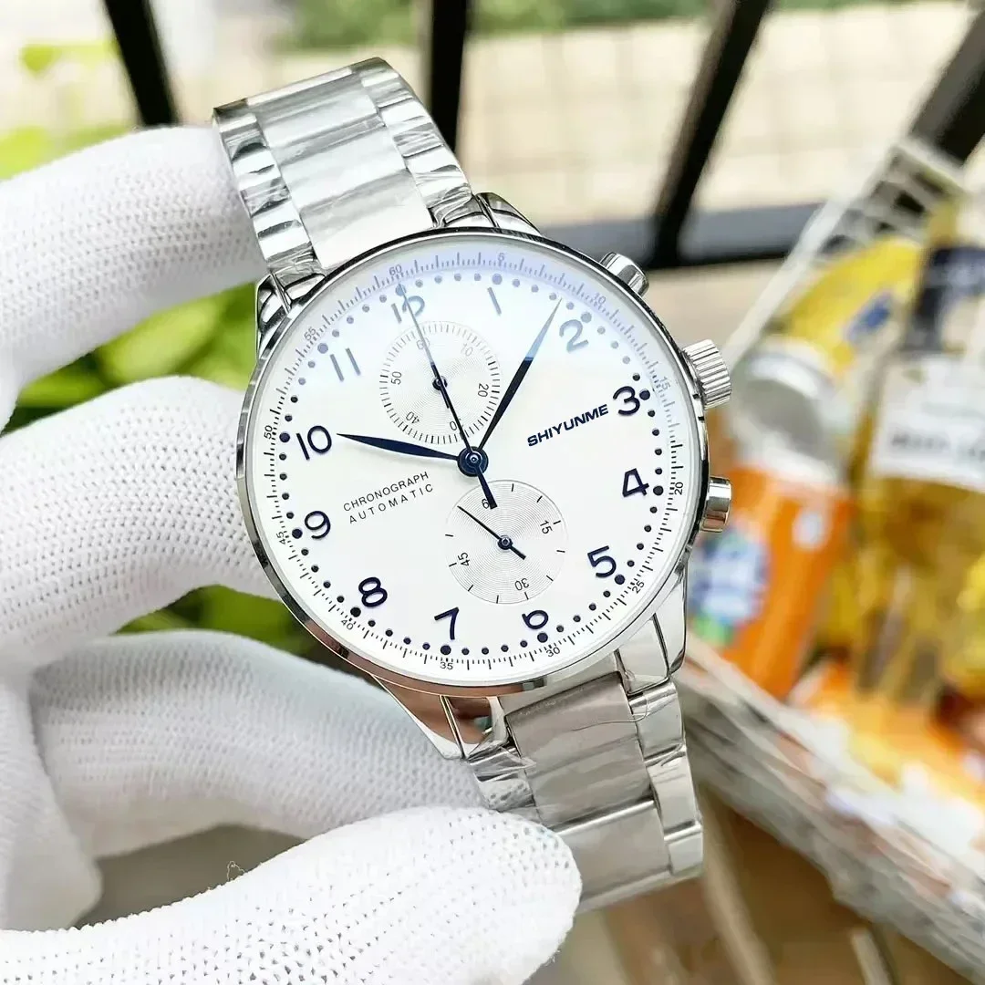 WATCH1 Store ساعة للجنسين كرونوغراف عنب أوتوماتيكية ميكانيكية متعددة الوظائف بمينا ستانلس ستيل