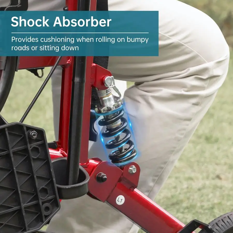 Rollator Walker Transport Rollstuhl-Kombination mit Stoßdämpfer, 2-in-1 Rolling Walker mit Sitz, All-Terrain-Räder für Senioren,