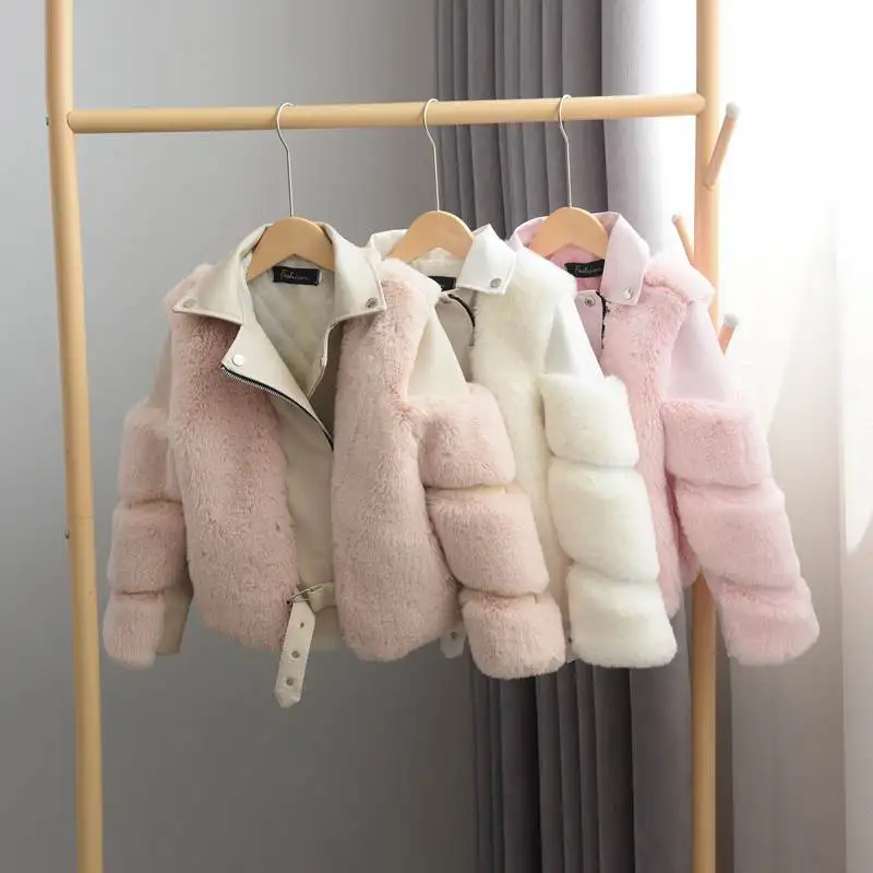 Girls Fur Coat Jacket Cotton Outwear Overcoat 2022 Vintage Warm Thicken Plus Velvet Winter Autumn Teenager Fuzzy Children\'s Clot