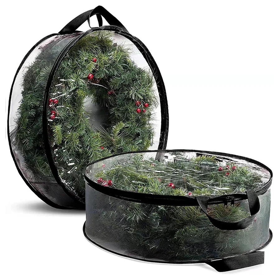 1/2PCS Wreath Storage Bag Christmas Wreath Clear Storage Container with Double Zipper and Reinforced Handle For Christmas Wreath