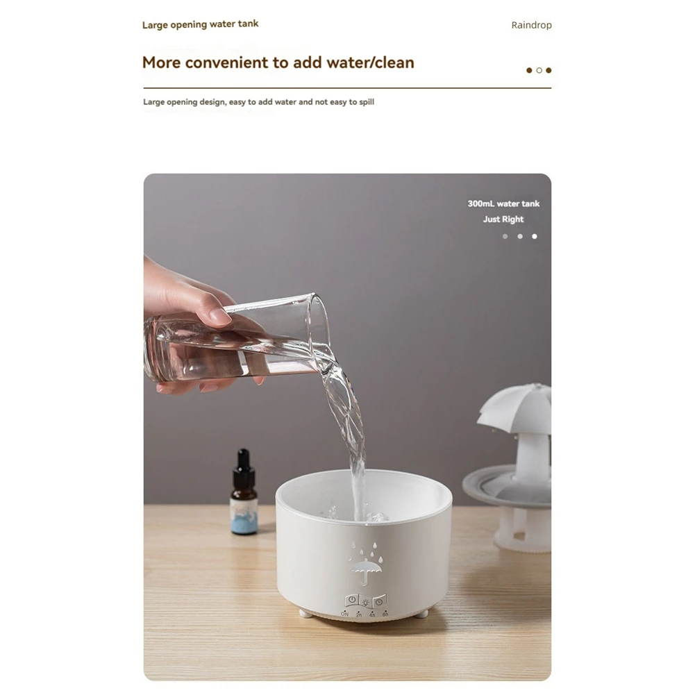 Umidificatore A62K-Goccia di pioggia per camera da letto Umidificatori d'aria per ambienti di grandi dimensioni e diffusore per aromaterapia Umidificatore silenzioso con luce