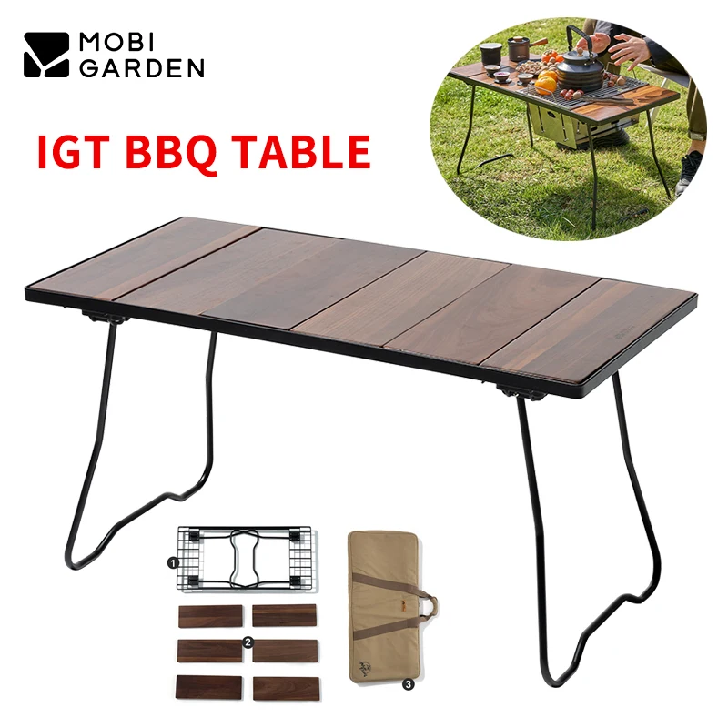 MOBI GARDEN IGT Table Portable Black Walnut Multifunctional Folding Lightweight Table Outdoor Hiking BBQ Grill Portanle Desktop