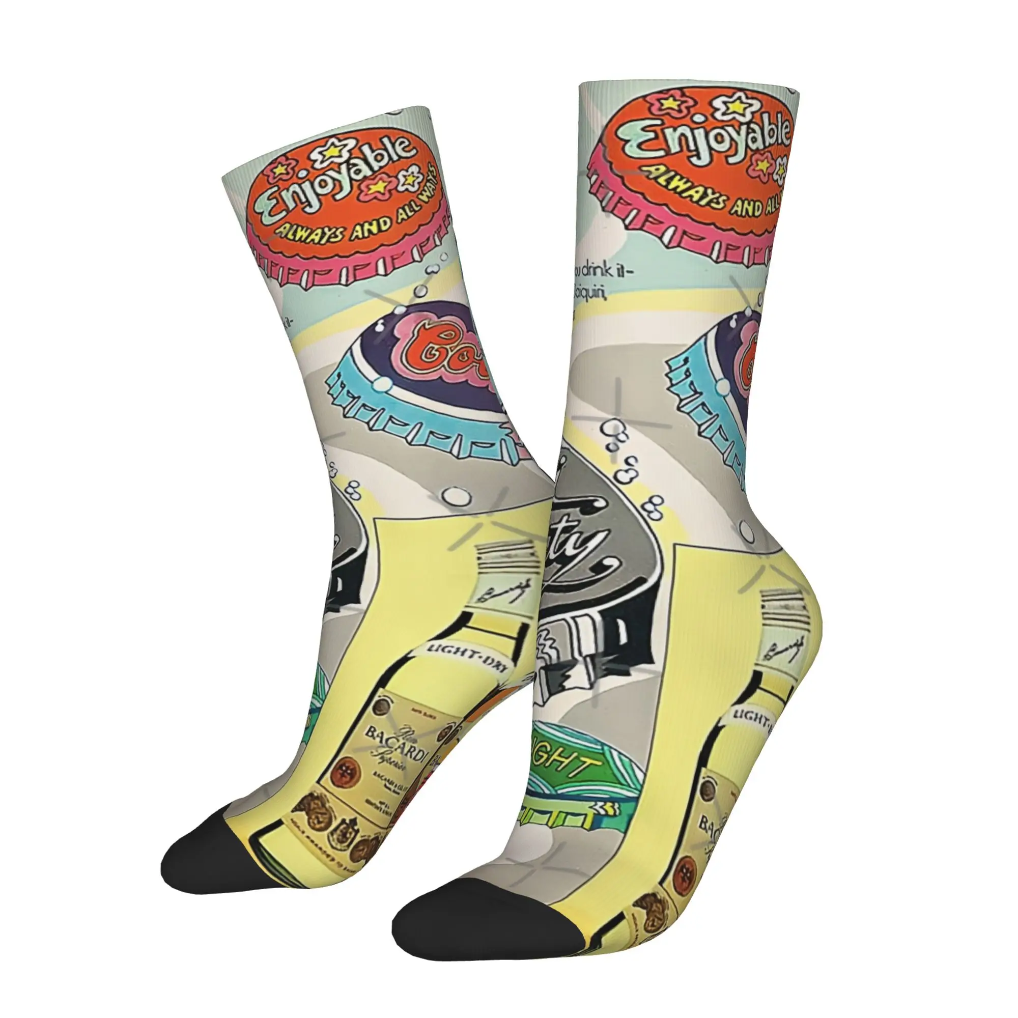 

Funny Sock bBacardi bBacardi Rum Party Bottle Cap Vintage Ad Rock Seamless Pattern Printed Men Socks Novelty Men's Socks