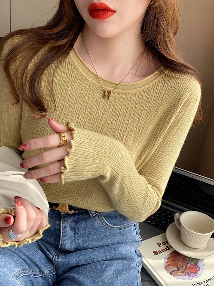 Women 's Sweater Pullovers Casual Long Sleeve chic Sweater Jumpers 2022 Basic slim soft autumn winter O-Neck Tops