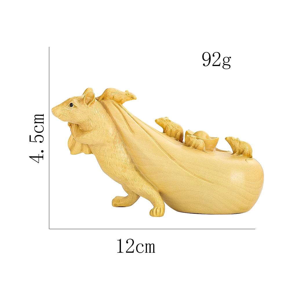 Boxwood Carved Mouse Money Bag Ingot Centerpiece Home Fortune Paperweight Figurines Jewelry Stand Decor Crafts