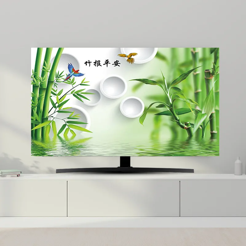 

Chinese Style Printed TV Hood Thick Velvet Soft Breathable Protective Cover 32-75 Inch Household LCD Dust Covers