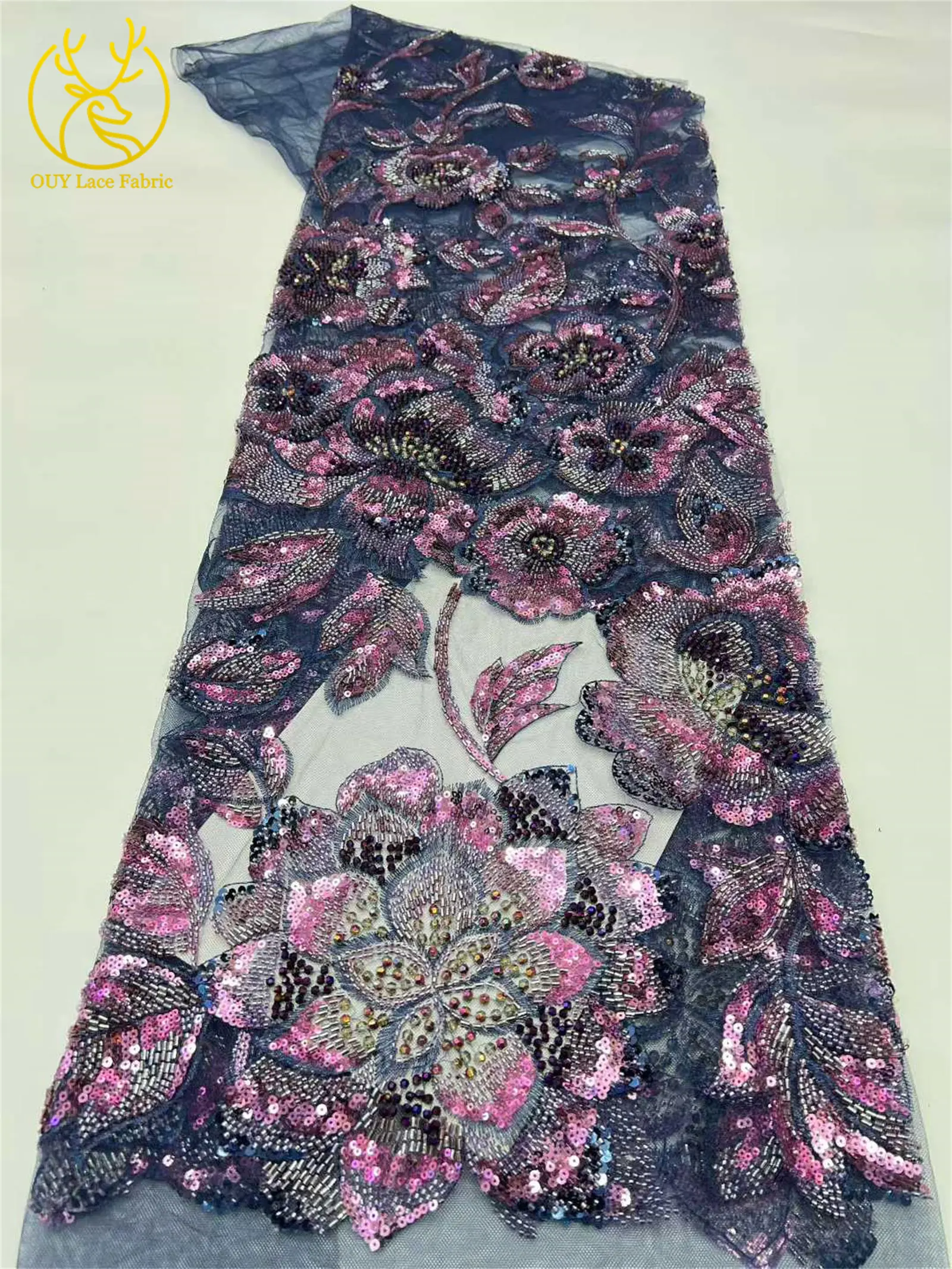 High-End-Kleid, afrikanischer handgefertigter Perlen-Spitzenstoff, 2026, Nigeria, französische Pailletten-Stickerei, Spitzenstoff, Hochzeitskleid, Nähmaterial – Detail 4