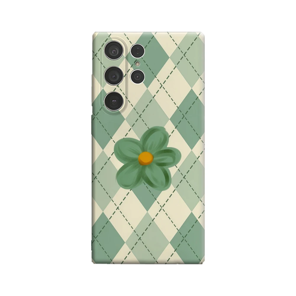 

Чехол для телефона Argyle Green с цветочным принтом для Samsung Galaxy S25 Ultra S24 S23 Ultra Plus, противоударная двухслойная задняя крышка
