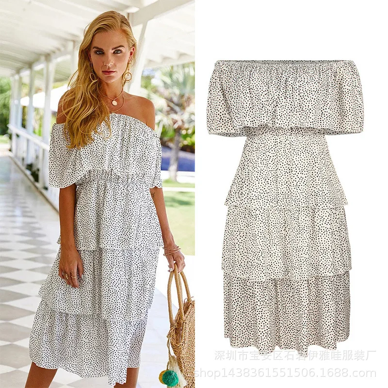 Zagros Vestido de fiesta de playa con volantes bohemio y estampado floral con hombros descubiertos de verano para mujer