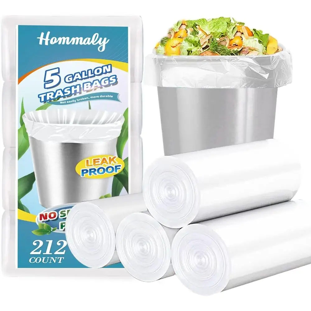 

5 Gallon 212-Piece Clear Trash Bags, Strong Garbage Liners for Bathroom & Office Waste Baskets
