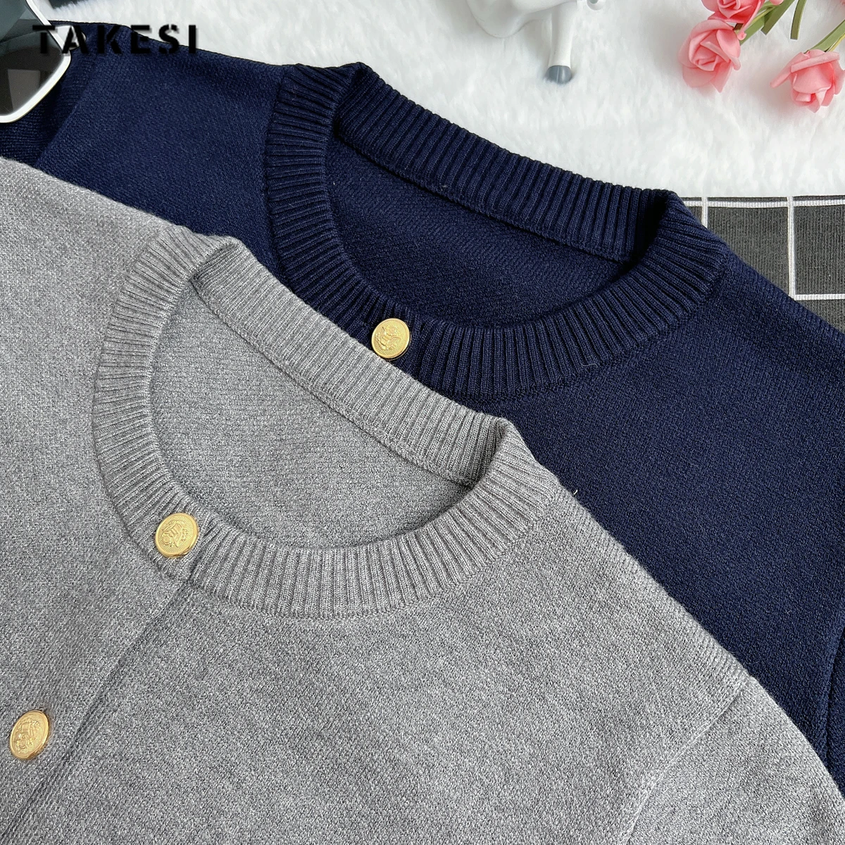 Women Luxury Solid Knitting Long Sleeve Round Neck Appliques Cardigans 2023 Winter Office Lady Casual Single Breasted Sweater