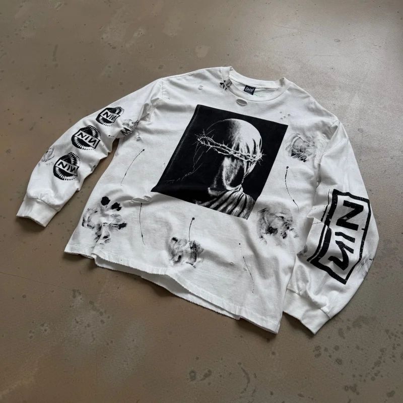 Latest High Street Saint Graffiti Prints Hand-Painted Splatter Art Distressed Heavyweight Fall Winter Men Women T Shirts — купить у AliExpress WW