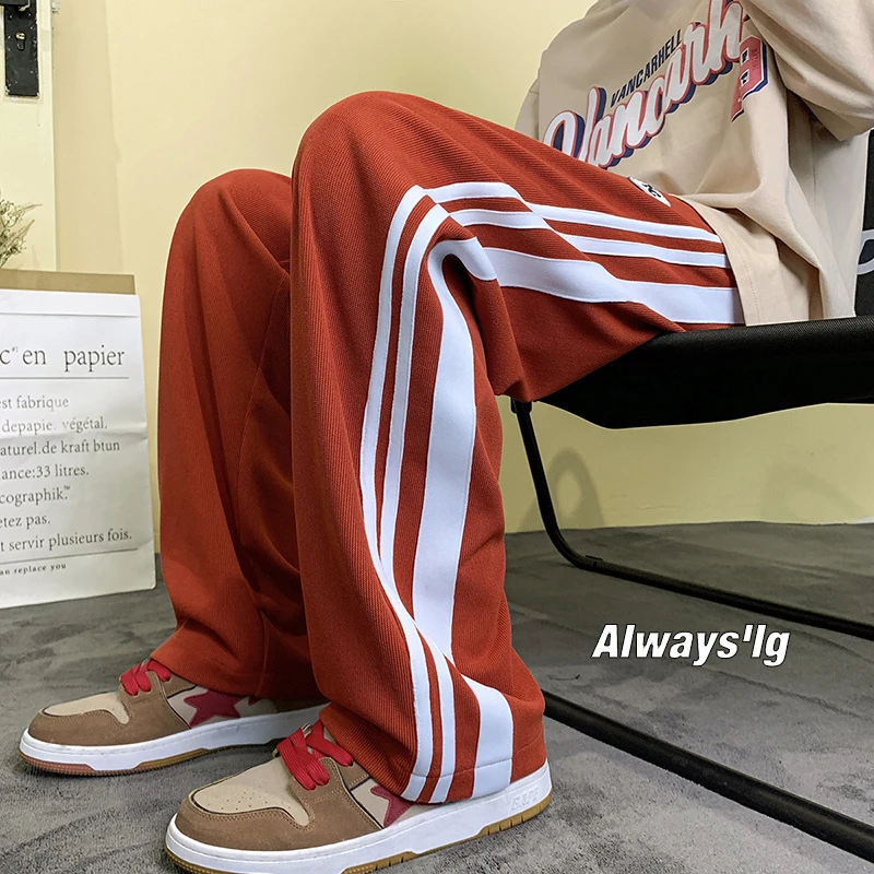 

Men's Straight Leg Casual Sports Pants Spring Autumn New Sle Side Stripe Loose Wide Leg Sweatpants Faionable Youth Sle