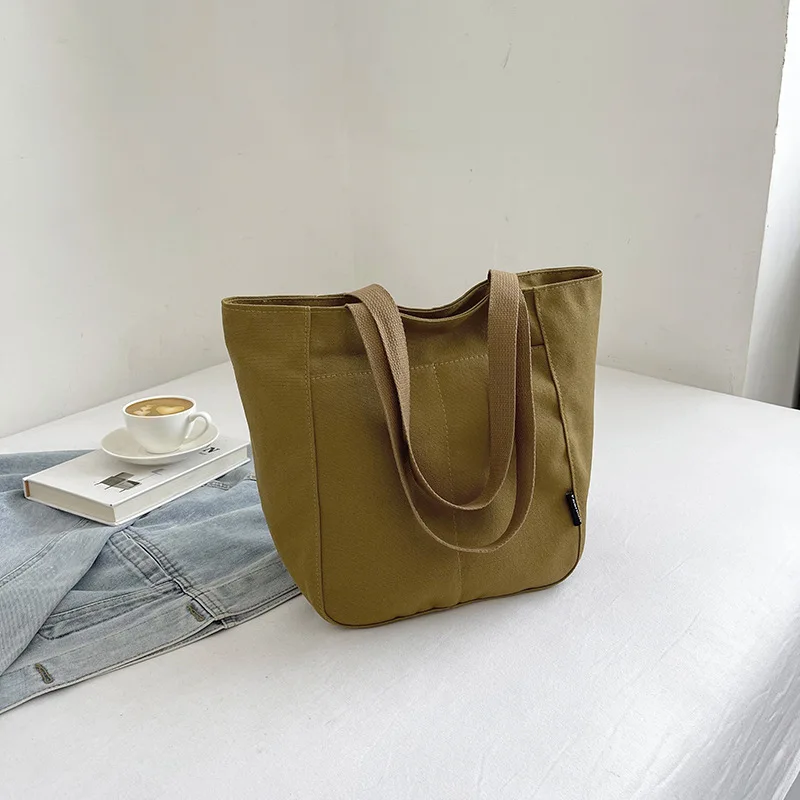 

Холщовая Сумка-тоут для женщин, однотонная дизайнерская Повседневная Дамская сумочка на плечо, вместительный хлопковый пляжная сумка для покупок
