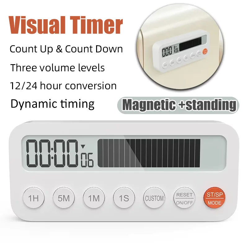 Digital Kitchen Timer Magnetic 99-Hour Countdown Countup Silent Visual Timer Home Classroom Study Stopwatch Kitchen Accessories