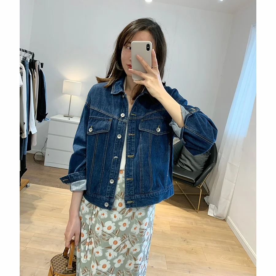 

Классическая джинсовая куртка свободного кроя с заниженной линией плеч в стиле оверсайз, ретро, простая, повседневная, универсальная, в стиле бойфренд, в двух цветах