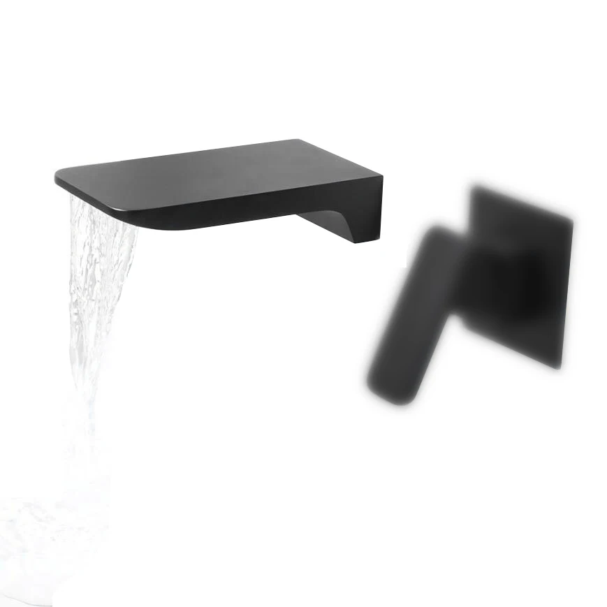 BAKALA Black  Wall Mounted Bathroom Tub  Waterfall Spout Square-Round Faucet Spout   Brass Spout