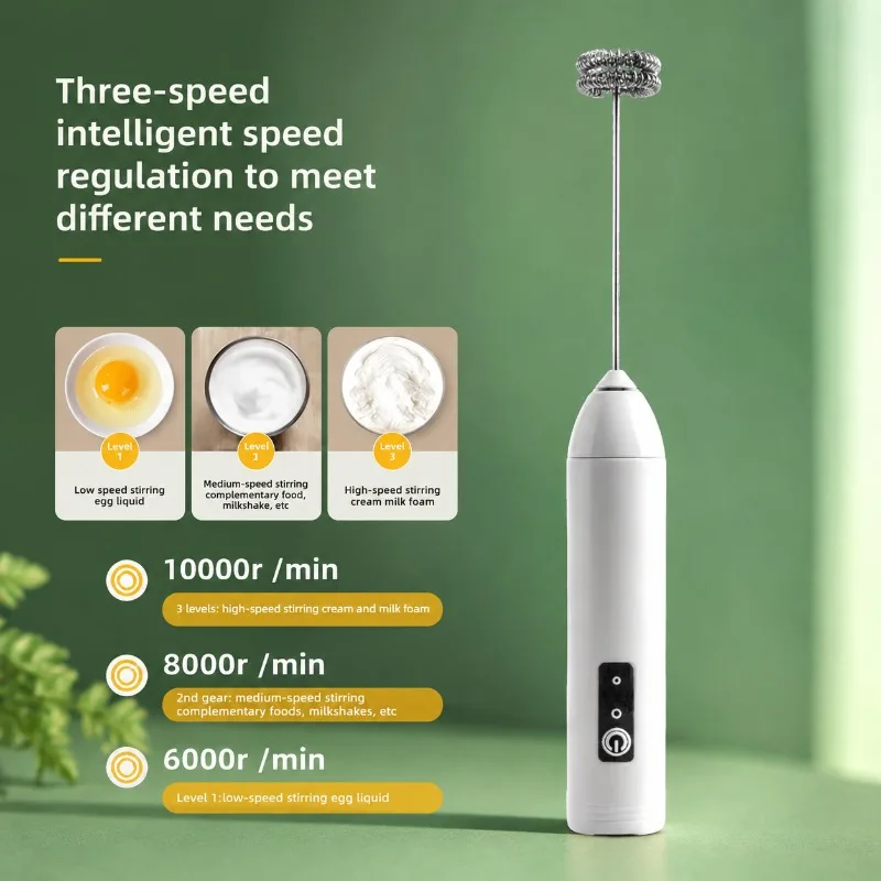 Electric Milk Frother + Egg Beater Wireless Type-C Charging 3 Speeds Mini Handheld Foam Maker Coffee Whisk Cooking Tools - view 4