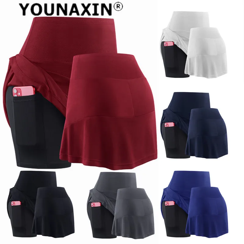 Women's Pro Yoga Pleated Sports Skirt With Pocket Training High Waist Fitness Running Shorts Quick Drying M L XL 2XL 3XL 4XL
