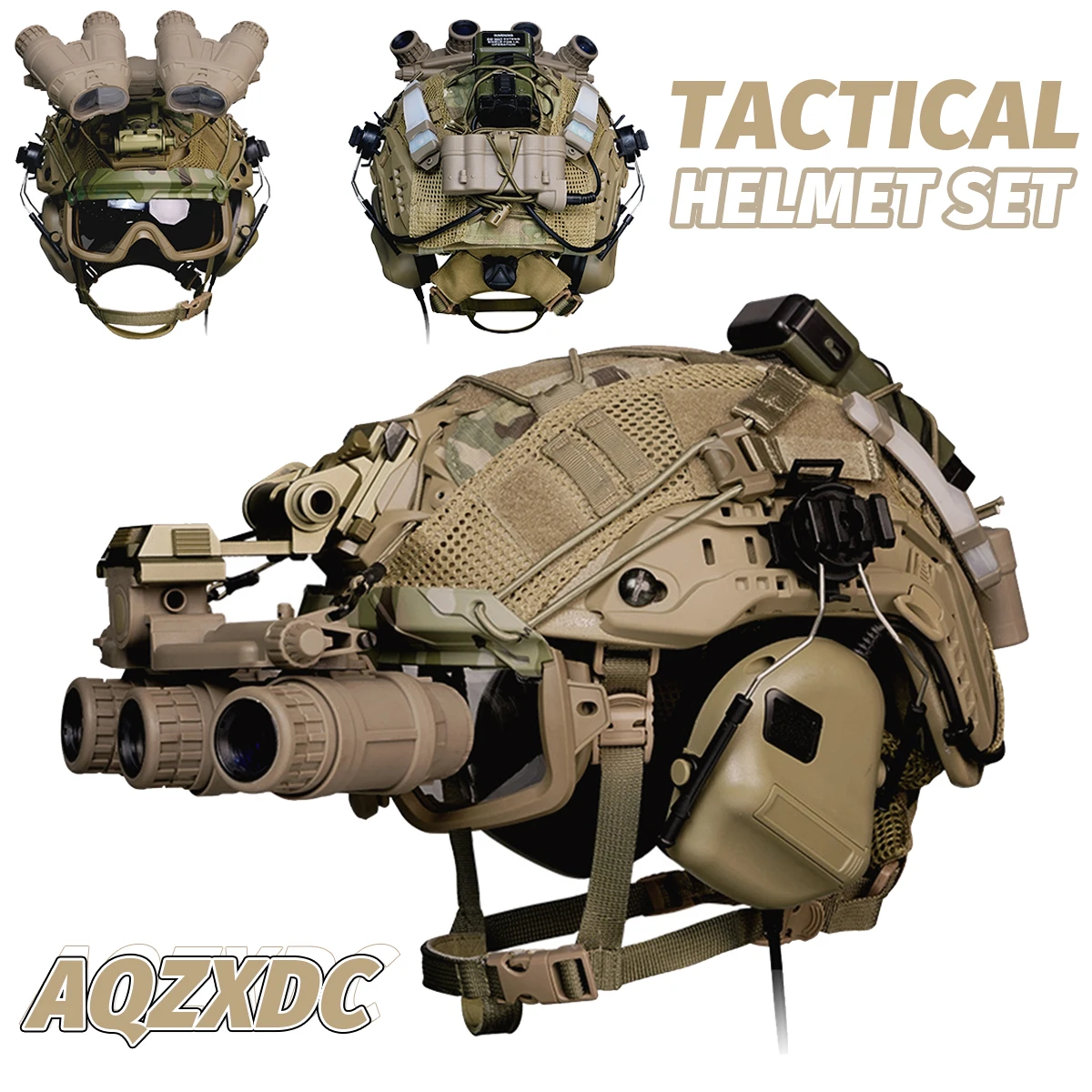 

AQzxdc Fast Airsoft Helmet Set with Headset Night Vision Goggles Signal Lights for Hunting Shooting Cosplay Tactical Equipment