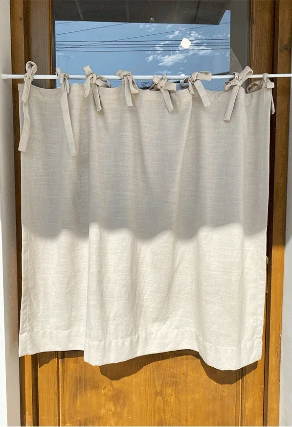 Natural Rich Linen Curtains Semi Sheer for Bedroom/Living Room/Dining/Cafe Ties Top Textured Flax Kitchen Short Window Curtains