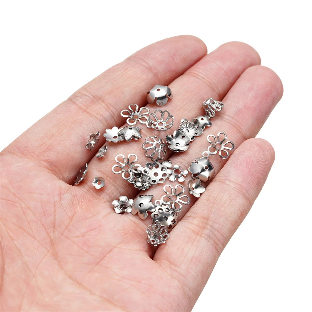 20/50Pcs/Lot 15 Style Stainless Steel Flower Bead End Caps Spacer Beads for DIY Jewelry Making Bracelet Necklace Accessories - Image 3