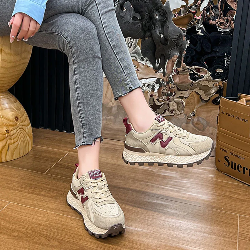 Muffin thick bottom N word A Gump shoes female 2024 spring Korean version of the old dad shoes casual hundred running sneakers