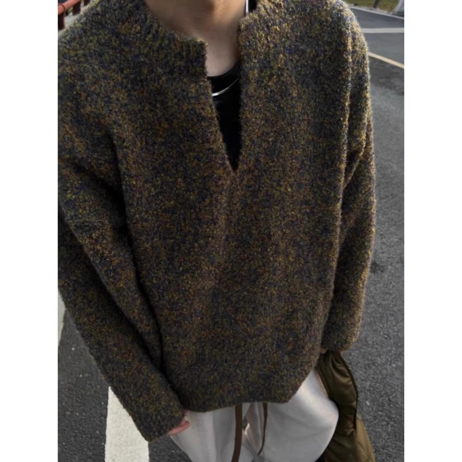 

Loose Fit V-Ne Knitwear Men's Casual Sle American Retro Sweater Coat Polyester Fiber Youth Autumn Winter Faion Outerwear