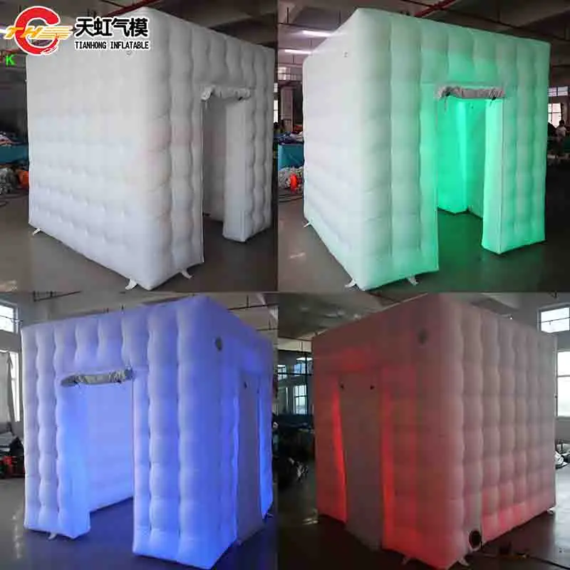 

Fast Shipping Inflatable Photo Booth with Two Doors Lighting White Inflatable Cube Tent for Party Selfie