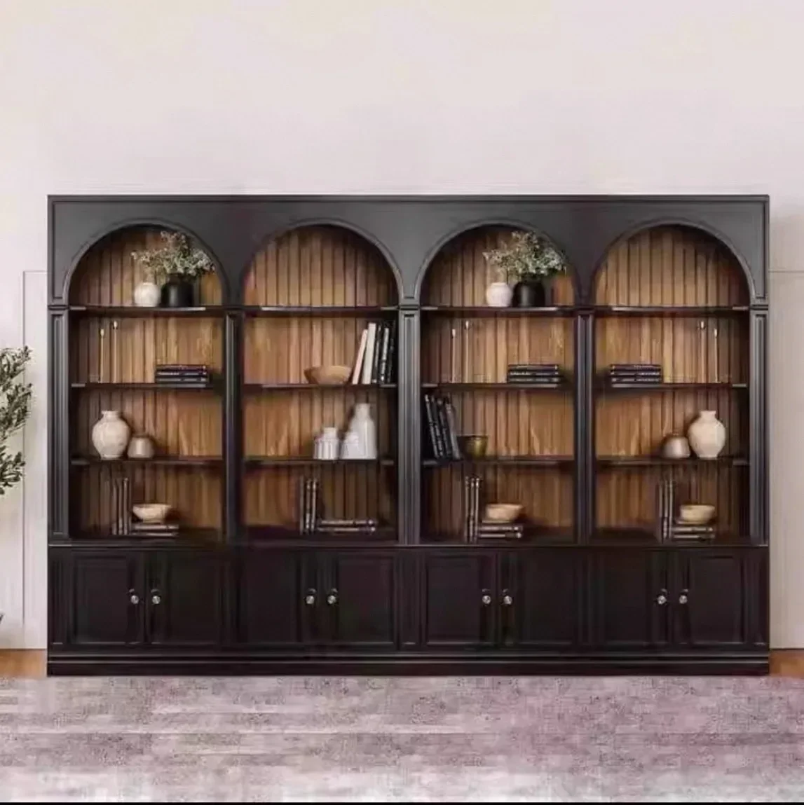 

Pd B FKAmerican Rural Solid Wood Bookcase Display Cabinet Large Capacity Floor Retro Study Cabinet Classical Bookcase
