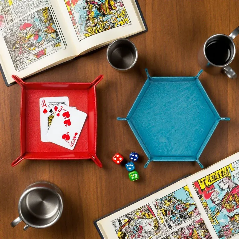 

1 шт. лоток для игральных костей из искусственной кожи, бархатный складной лоток для хранения костей, лоток для хранения ювелирных изделий, простая корзина для хранения для игральных костей