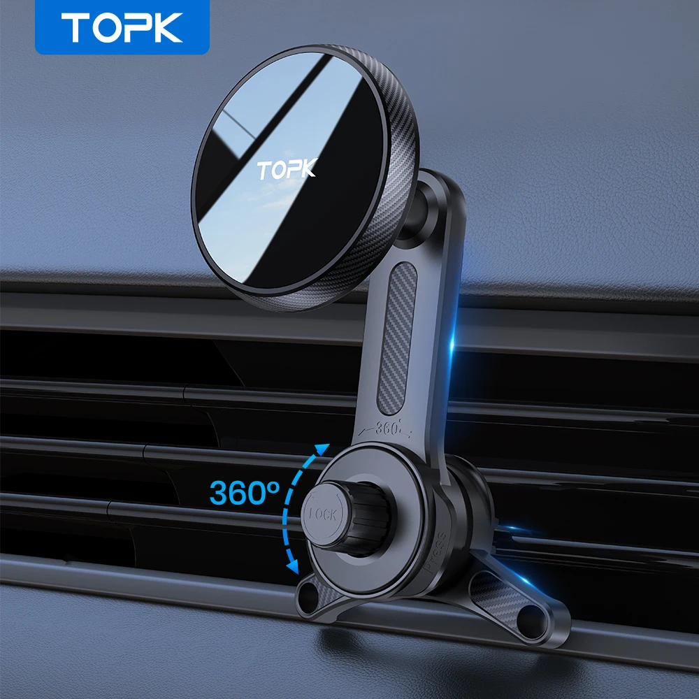 

TOPK Магнитный автомобильный держатель для телефона с металлическим крючком — совместим со всеми автомобилями, установкой вентиляционного отверстия, регулируемой ручкой
