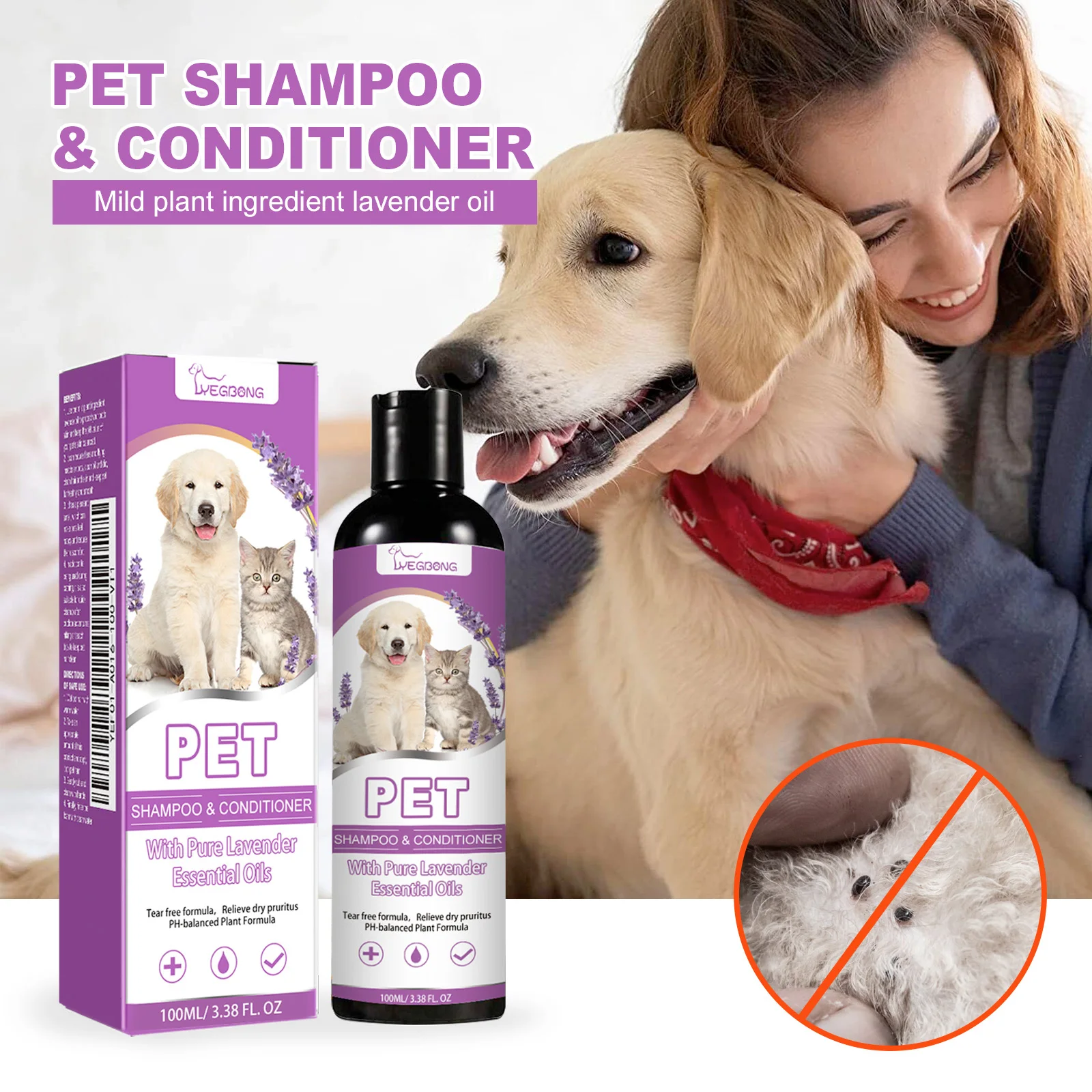 Champú para Cachorros y Gatitos con pH Balanceado, Hidratante, Antiácaros, Antipulgas, Alivia la Piel Seca y con Picazón, Fragancia, Lavado Corporal para Mascotas