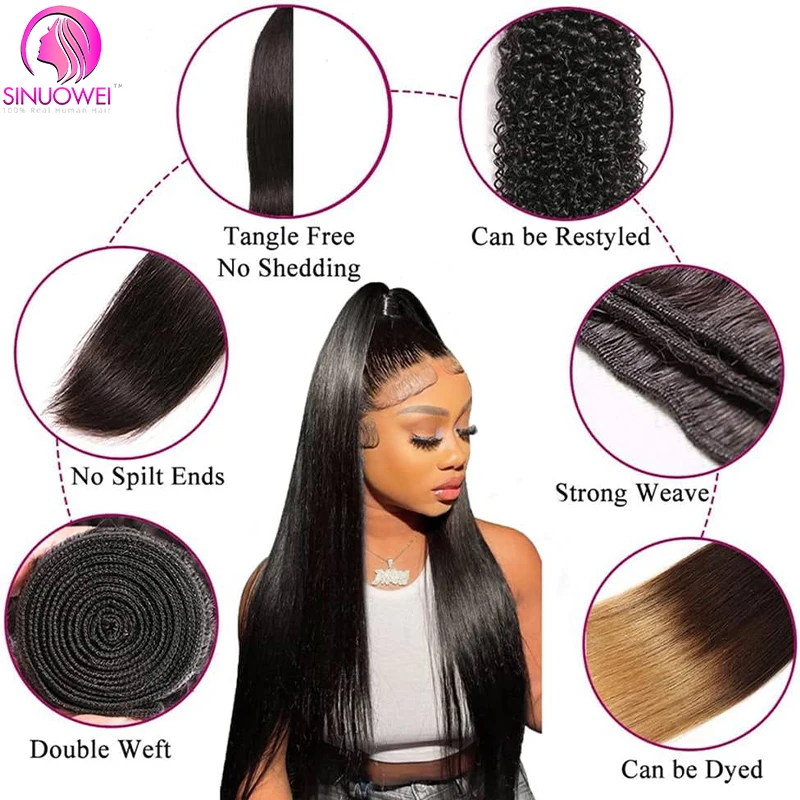 30 32 Inch Straight Human Hair Bundles Natural Black 1/3/4 pieces 100% Brazilian Human Hair Bundles Remy Hair Extensions