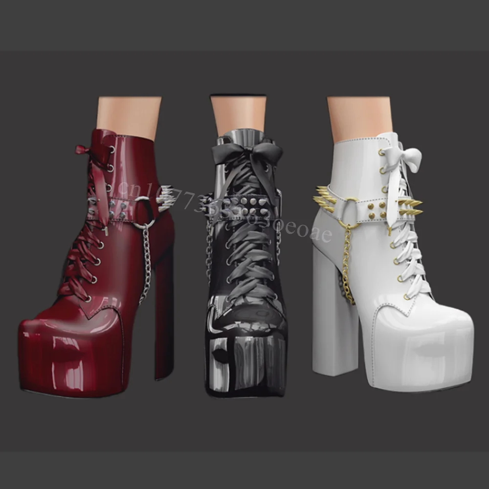 

Pointed Rivet Decor Cross Tied Ankle Boots Matte Leather Shoes for Women Chunky High Heels Fashion Shoe 2024 Zapatos Para Mujere