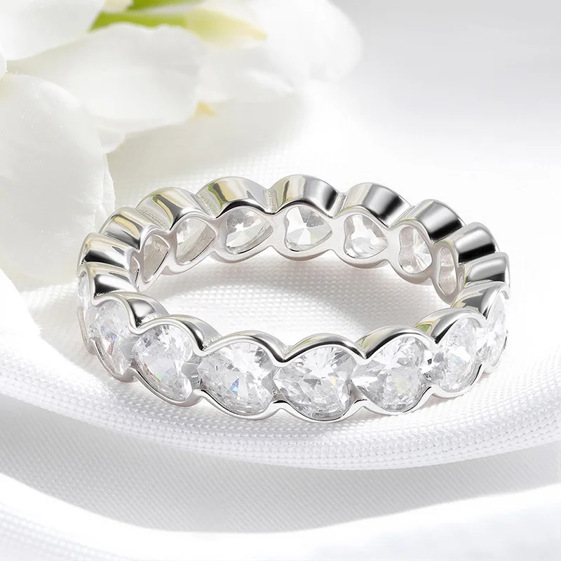 Women 3‑4mm Heart Cut D‑Color VVS1 Moissanite Promise Band Ring S925 Sterling Silver GRA Certified Pass Diamond Tester Luxury Bridal Wedding Fine Jewelry Gift For Her view 2