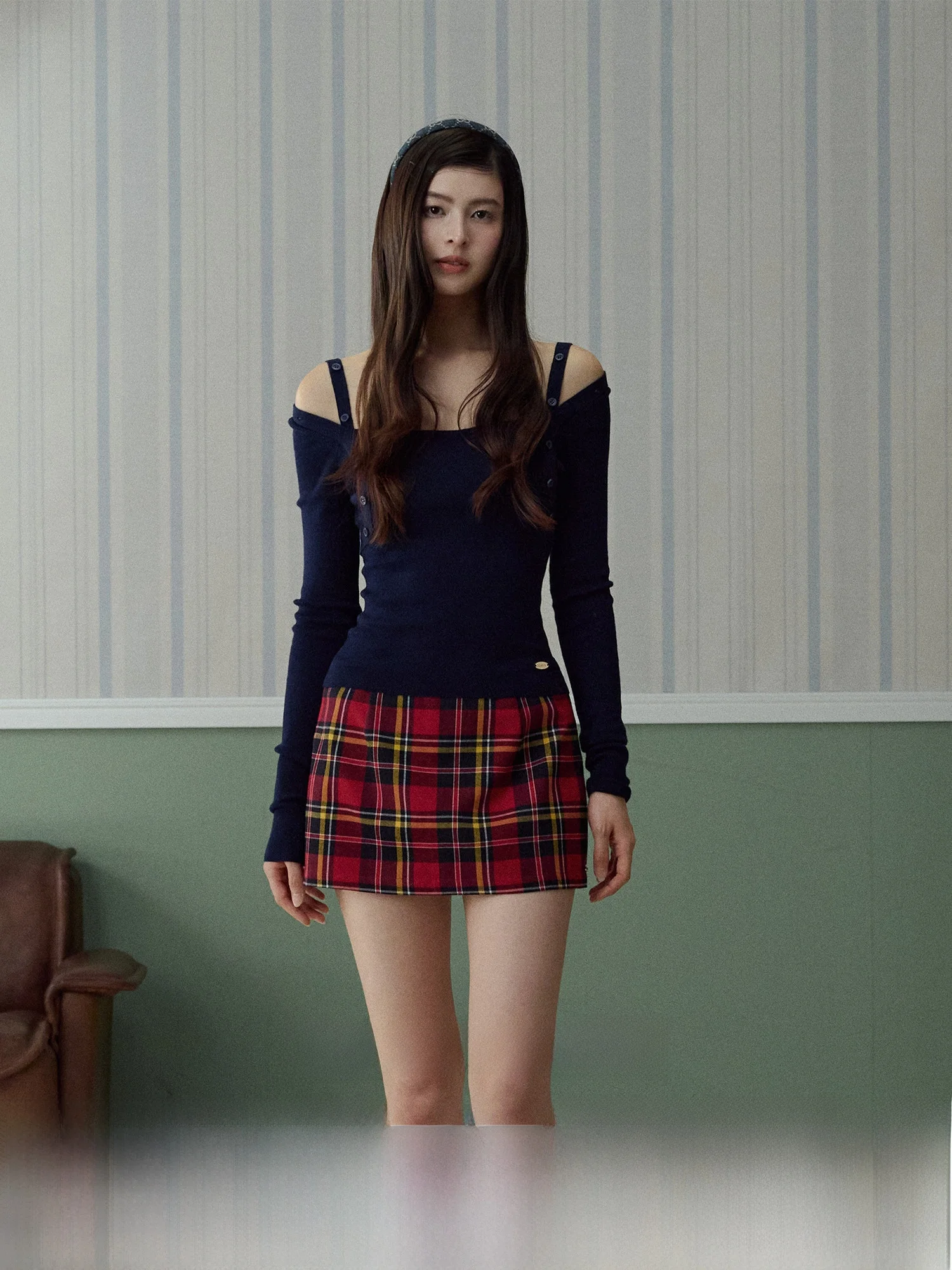 

La Lune Du Ciel Women's Knitted Base Layer T-irt oulder Bared Square Collar Slim Fit Versatile Autumn Long Sve Top