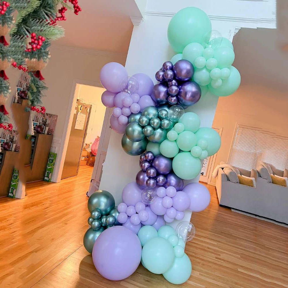 110pcs Little Mermaid Party Balloons Arch Garland Kit Pastel Purple Green Balloon Metal Ballon Birthday Decoration Baby Shower