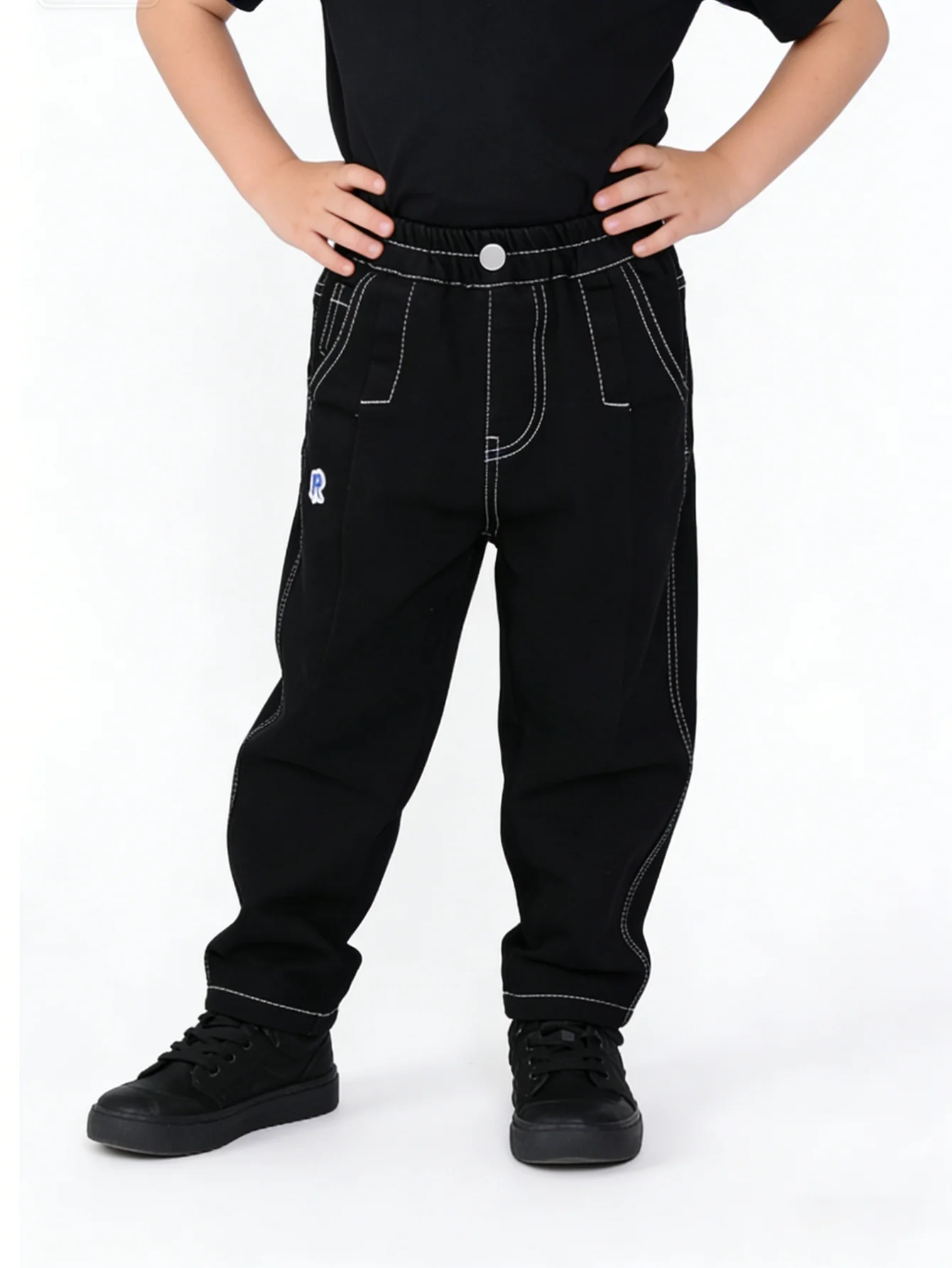 

Детские черные брюки с контрастной строчкой, свободного кроя, с эластичным поясом, повседневные, в уличном стиле, новинка 2026 года