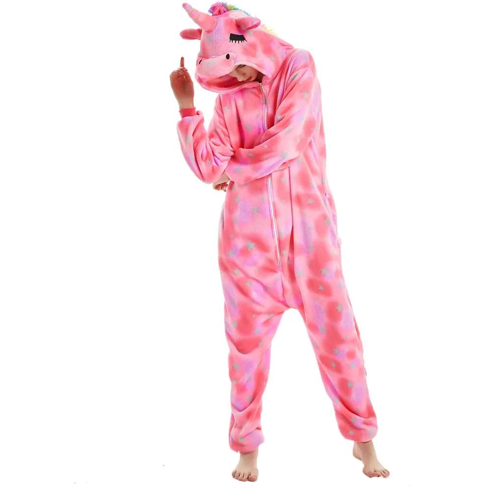 Adult Unicorn Cosplay Pajamas Anime Cartoon Onesies Costume Jumpsuit Pajamas Hooded Sleepwear Halloween One Piece for Performing