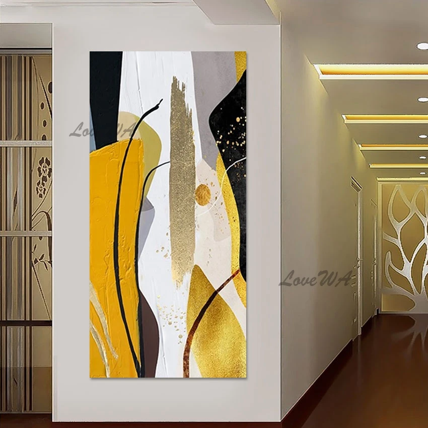 

Contemporary Canvas Art Gold Foil Design Oil Painting Wall Picture Acrylic Artwork Frameless Dining Room Decor Abstract Gift