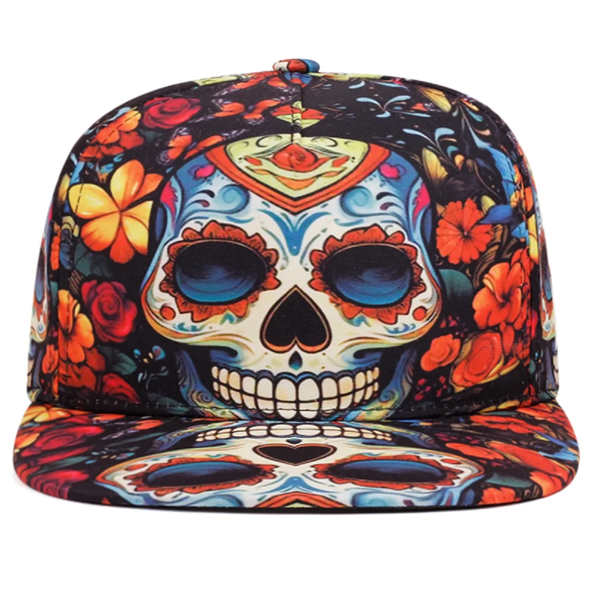 2025 New Printed Zombie Skull Flower Flat Edge Hat Trendy Hip Hop Hat Baseball Hat Outdoor Leisure Sports Sunshade Hat Unisex
