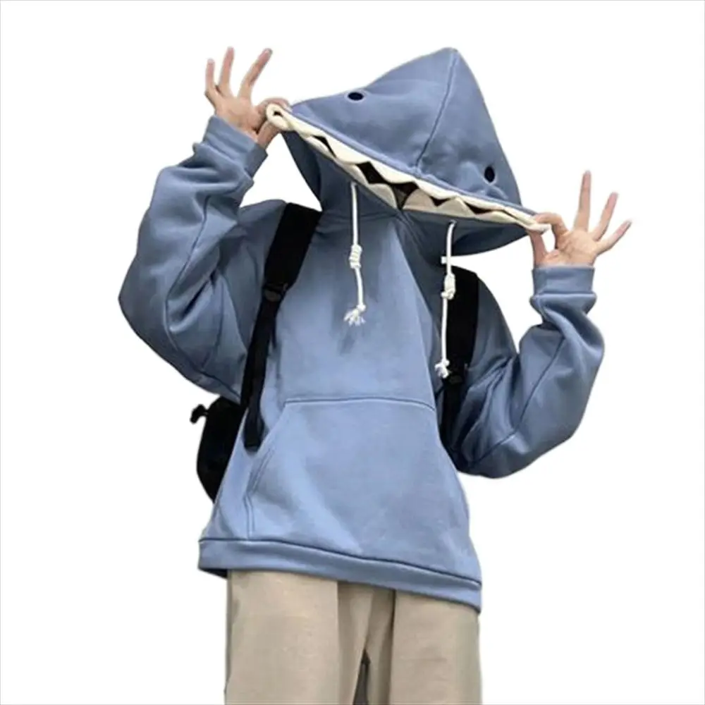 

Aesthetic Long Sleeve Shark Hoodies Pullover Drawstring Hooded Sweatshirts Oversized Loose Shark Hat Sweater School Student