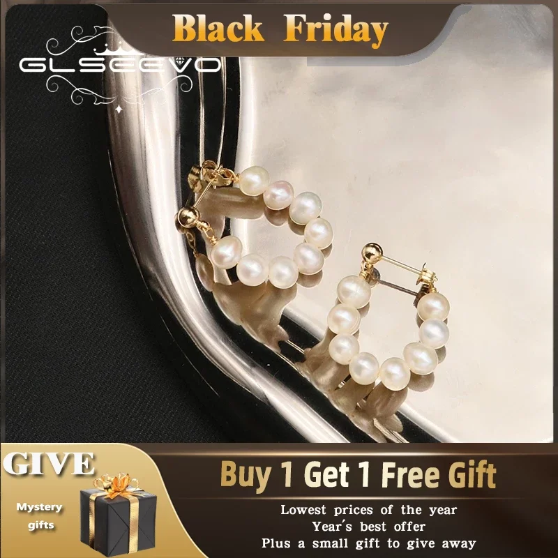 GLSEEVO Natural Pearl 2022 New Korean Style Pearl Earrings For Women Geometric Stud Earring Girl Party Luxury Jewelry