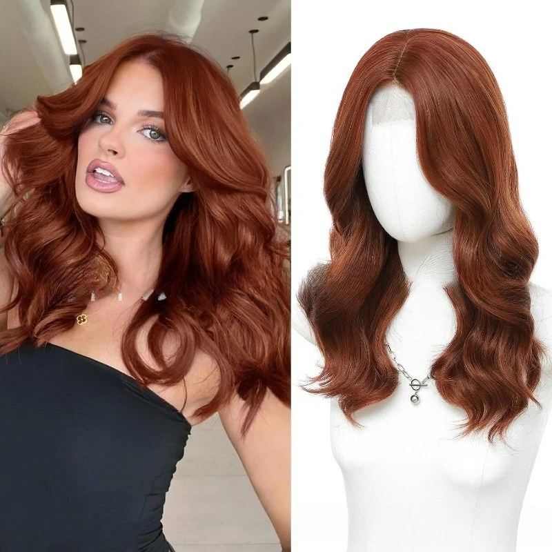T Part Lace Front Wig, Middle Part Long Water Wave Synthetic Full Head Wig for Women Daily Wear